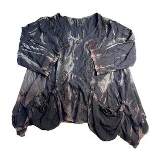 Vtg Sacred Threads Women Asymmetrical Hippie Fairy Boho Blouse‎ Pockets S/M